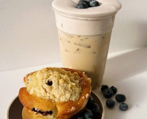 Blueberry Latte w cold foam + blueberry lemon muffin